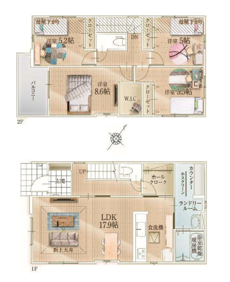 【間取り】 | 福岡市東区若宮4丁目4期　3号棟（全4棟）【仲介手数料無料・0円】 | 平日、土日祝日もお好きな日時にご見学可能です。お気軽にお問合せ下さい。