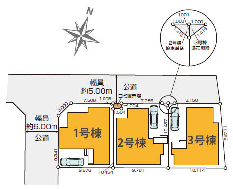 練馬区東大泉6丁目　24.5帖～LDK　贅沢仕様　全3棟の区画図