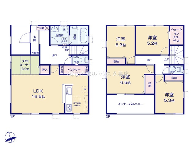 加須市三俣1丁目　新築一戸建て　03　リーブルガーデンの間取り|お食事の準備やお片付けがラクラク！カウンター付き対面式キッチン♪