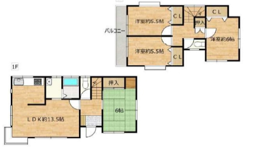 川越市山田　4LDK+カースペース2台付き　中古戸建の間取り