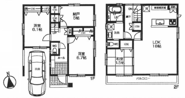 板橋区西台1丁目　高台立地×南道路　建築条件なし売地の参考プラン|3LDK+S+パントリー+車庫　敷地面積 87.42ｍ2　建物面積 95.90ｍ2(車庫部分 10.20ｍ2含む)
建物価格 2,200万円