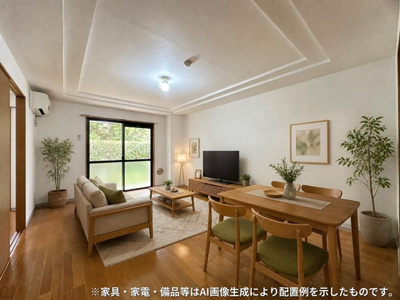 【居間・リビング】 | ライリッヒ・ストーレ | リビングダイニングキッチン16.1帖☆専用庭に繋がるお部屋です♪エアコン付きで1年中快適に過ごせますね☆