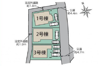 厚木市愛名　新築戸建　全3棟1号棟の区画図