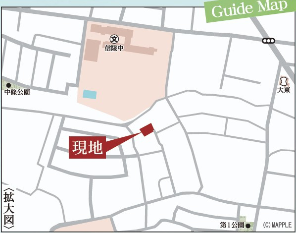 新築戸建・新築建売　福島市北沢又下台第3　北沢又小・信陵中の地図