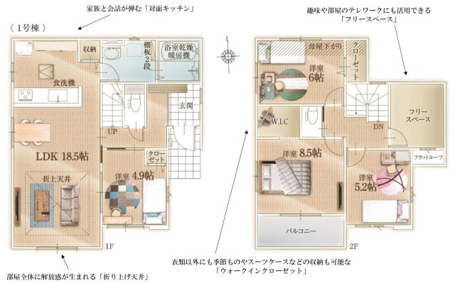 所沢市小手指南6丁目・全1棟　新築一戸建の間取り|便利なフリースペースあり、4SLDKの間取りです。