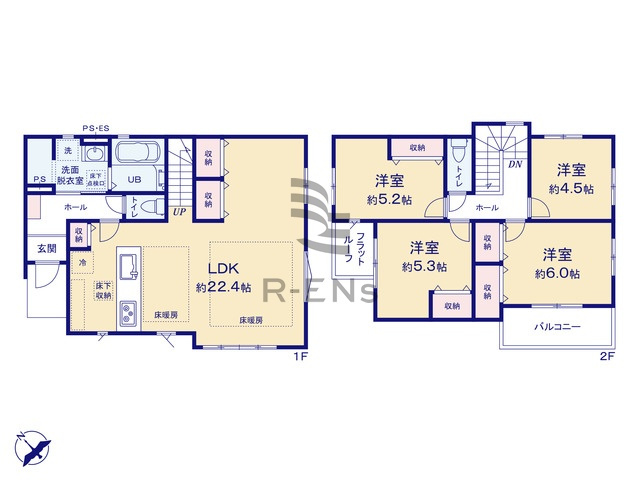【間取り】 | 西東京市西原町４丁目　新築戸建て　２号棟 | 4LDK・土地面積113.02ｍ2・建物面積105.16ｍ2