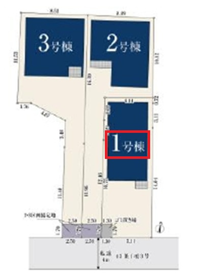 所沢市向陽町・全3棟　新築一戸建　1号棟　～オール電化～の区画図|【全3棟・1号棟】南道路に面し日当たり良好です。