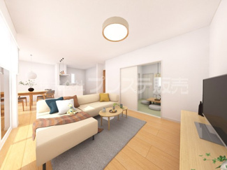 【居間・リビング】 | 奈良市学園大和町５丁目の新築一戸建 全２区画 | ２号地リビング完成イメージ／ＬＤＫは広々１７帖！南側の広いお庭に面しています♪※モデルハウスあり