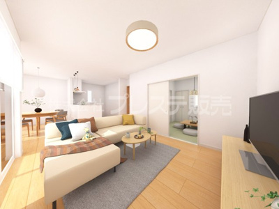 【居間・リビング】 | 奈良市学園大和町５丁目の新築一戸建 全２区画 | ２号地リビング完成イメージ／ＬＤＫは広々１７帖！南側の広いお庭に面しています♪※モデルハウスあり