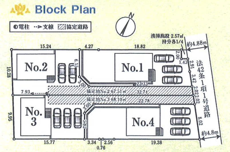 新築／富士見市東大久保　第３　全４棟の区画図|駐車スペースあり！（車種による）