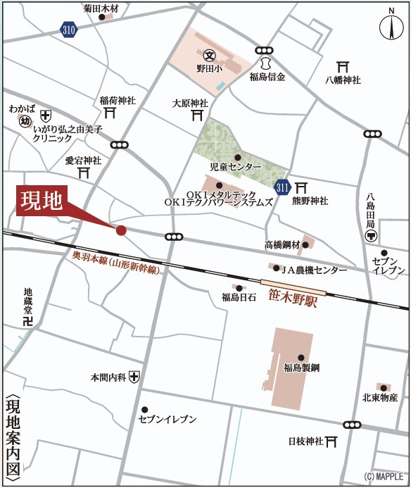 新築戸建・新築建売　福島市笹木野町裏第4　野田小・野田中の地図