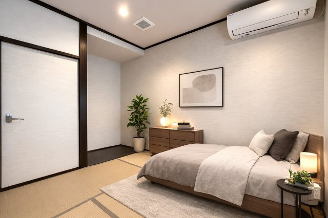 深草勧進橋町の和室|ゆったりと過ごせる寝室。収納もあり、お部屋をすっきり保てるのも嬉しいポイントです。
※本画像は実際の写真にCG加工を加えたもので実際とは異なります。

室内（2026年3月）撮影