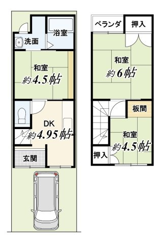 深草勧進橋町の間取り|1980万円、3DK、土地面積44.29m2、建物面積49.63m2