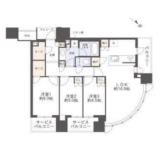 【間取り】 | シエリアタワー中之島 | 【間取り】19階・北向き角部屋！WIC＋SIC＋Nで収納豊富☆
※間取り3LDK→2LDKに変更、図面作成中。