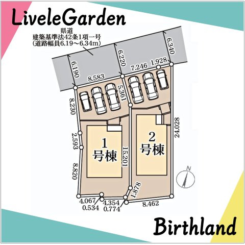 新築戸建・新築建売　福島市渡利舟場　渡利小・渡利中の区画図|駐車スペース3台可能です！（車種による）■前面道路北西側6.2ｍ