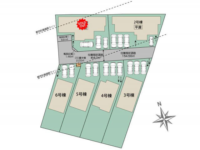 ブルーミングガーデン宇都宮市鶴田町５期　新築一戸建ての区画図|宇都宮市鶴田町5期6区画区画図