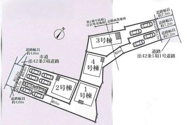 豊川市国府町第5　全4棟・3号棟の区画図