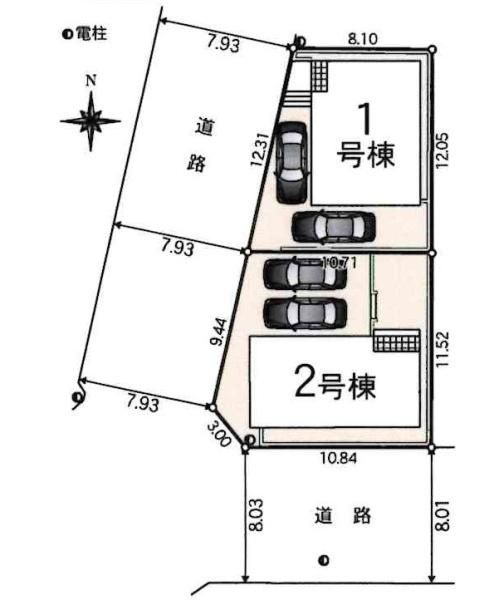 豊田市高上第2　全2棟・2号棟の区画図|2号棟です。