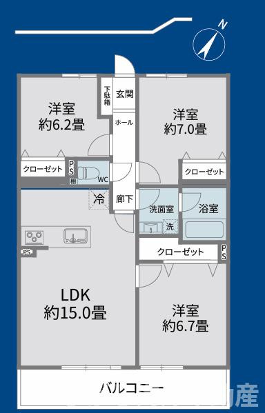 コスモ茅ヶ崎プレシオの間取り|南東向き　３LDK