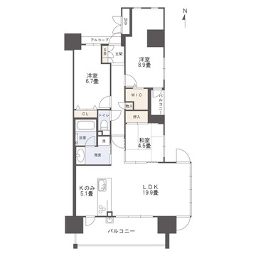 アルファステイツ千舟町通りの間取り|86.00㎡の広々とした南東角部屋の3LDKです