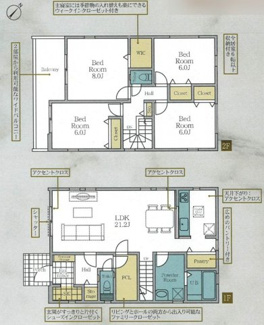 【間取り】 | 緑区大島  3号棟 3期 | 4LDK　都市ガス　網戸標準仕様　シャッター1箇所付　二部屋から行き来できるバルコニー　食洗器・浄水器　浴室乾燥機+窓　全居室収納　パントリー　SIC　キッチン折下げ天井　LDK21帖　全居室6帖以上