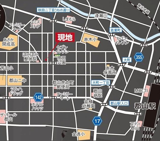 新築戸建・新築建売　郡山市咲田一丁目　桃見台小・第五中の地図|現地案内図