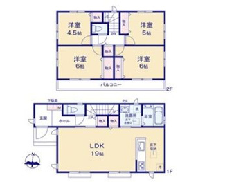 【間取り】 | 町田市東玉川学園1丁目 全1棟 | 南向き　２階建　4LDK　全居室収納付き　全居室２面採光　