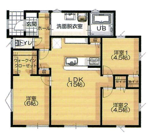 【間取り】 | 【新築分譲住宅】東根市六田　平屋建て　全2棟 | (1号棟)、価格2650万円、3LDK、土地面積205.23㎡、建物面積69.56㎡ 