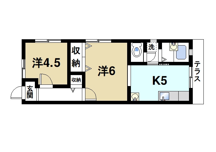 ローゼ宝来Ⅲの間取り|2Kの間取りです