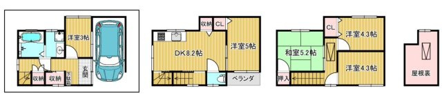城東区東中浜２丁目中古戸建・4LDK+Sの間取り|中古戸建て　4LDK+S　土地面積：56.36㎡(公簿）　建物面積：93.69㎡　東向き