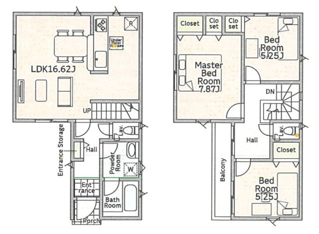 【間取り】 | 志木市中宗岡2丁目　新築一戸建住宅　全2棟　(志木本店) | 「おかえり」「ただいま」が自然と生まれるリビングイン階段。
制震装置「SAFE365」標準搭載で地震に強く、永く安心してお住まいいただける邸宅です。