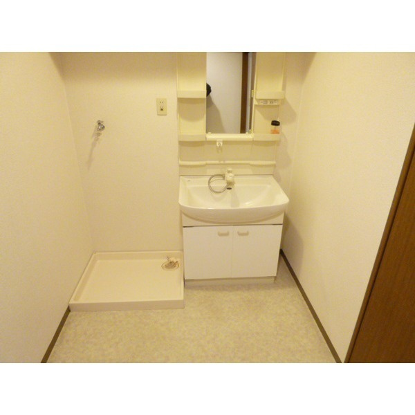 ベリーテの洗面所|室内洗濯置場、洗面脱衣所があり♪洗面化粧台（シャワーヘッド有）、使い勝手が良いです♪