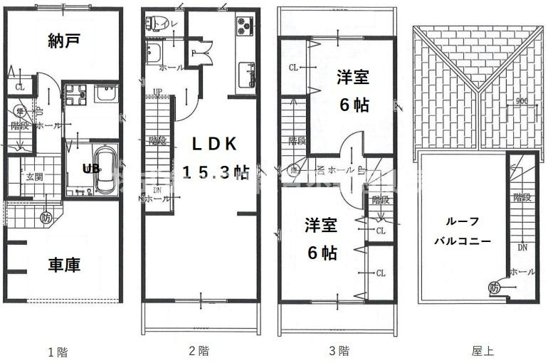 三島1丁目中古戸建の間取り|全居室6帖以上のゆったりめ設計で家族の時間・個々の時間を大事にできる造りです♪
