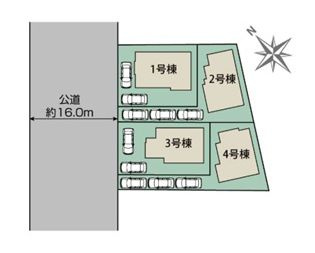 【区画図】 | 町田市木曽西3丁目 2号棟 3期 | ２号棟　北西側16m道路　カースペース３台（車種による）　旗竿地