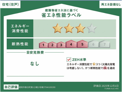 碧南市春日町の省エネ性能ラベル|ZEH水準の省エネ住宅。2030年の省エネ基準をクリアしています