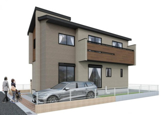 【外観パース】 | 【仲介手数料無料！！】日野市落川　新築戸建て（全1棟）1号棟　5280万円 | 本パースは、イメージ図につき、風景、建物、植栽などについては施工後の現物との差異が生じます
つきまして本パースによって生じたいかなる損害については一切責任を負いません