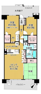 【間取り】 | ブルーミングレジデンス千葉ニュータウン中央 | 3LDK＋大型クローゼット2か所　バルコニー奥行き約2.0ｍ！