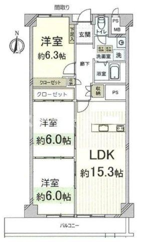 第一茨木ビューハイツ 3号棟の間取り|3LDKです