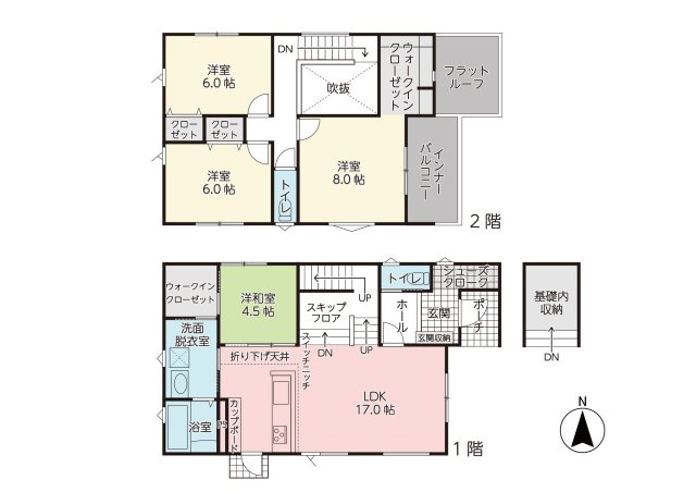 【間取り】 | 【新築分譲住宅】山形市泉町 | （２号棟）、価格４０８０万円、４ＬＤＫ、土地面積１９４．８３ｍ２、建物面積１１７．１６ｍ２