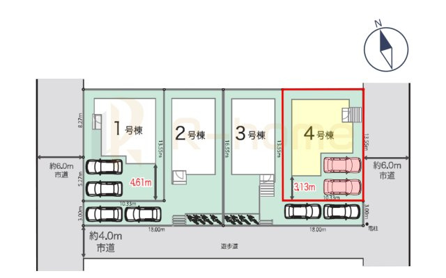 龍ケ崎市久保台2丁目第1期　新築戸建て　4号棟の区画図|大きなお買い物だからこそ、メリット・デメリットを伝えさせて頂きます。
R-homeにお任せください♪