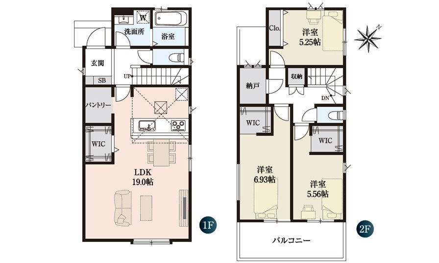 廿日市市福面2丁目　新築一戸建て(全2棟)の間取り
