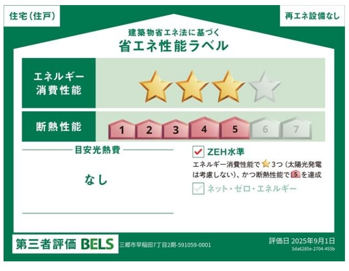 三郷市早稲田７丁目新築戸建（早稲田７丁目２期）の省エネ性能ラベル|省エネ性能ラベル・ZEH水準