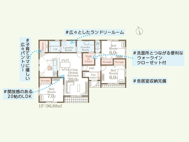 【間取り】 | 大泉町第6仙石　リーブルガーデン | 水回り集中設計で家事ラクラクの間取り♪
