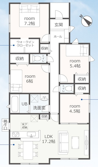 【間取り】 | 磐田市福田中島 14期 新築一戸建て | 効率的かつ暮らしのことをしっかり考えた間取りです