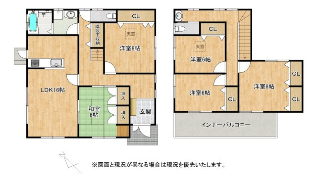 守山市今市町　中古戸建ての間取り|全室6帖以上の5LDK。
