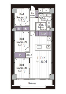 【間取り】 | ハイマートA棟 | ◆専有面積76.39㎡◆3LDK◆バルコニー面積9.60㎡◆
洋室(2)は採光等の関係上、建築基準法では「居室」表示できない場合がございます。