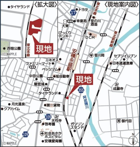 新築戸建・新築建売　郡山市安積町笹川第7　永盛小・安積中の地図|現地案内図