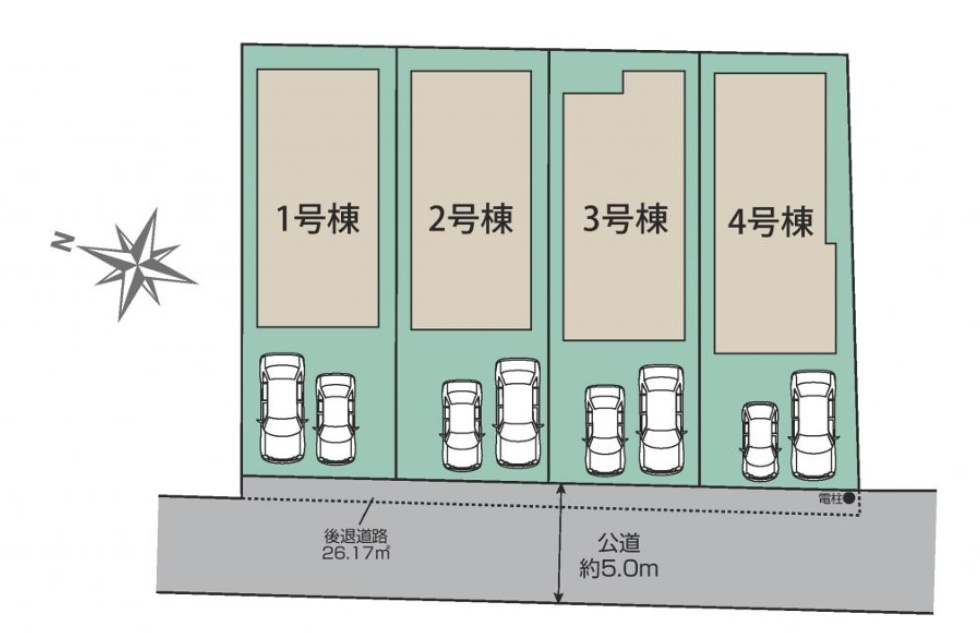 仲介手数料無料　東村山市野口町　新築戸建　全4棟　の区画図
