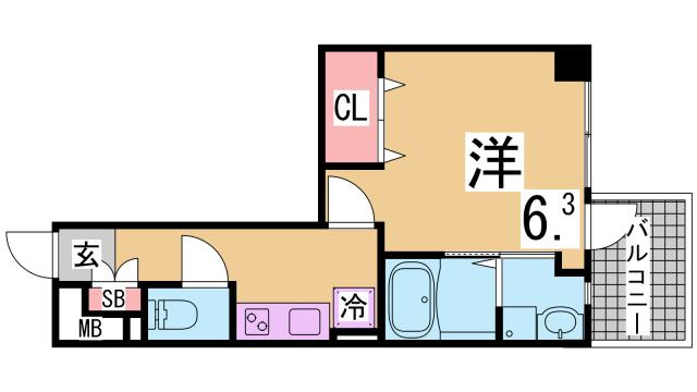 神戸市兵庫区永沢町４丁目の賃貸マンションの間取り
