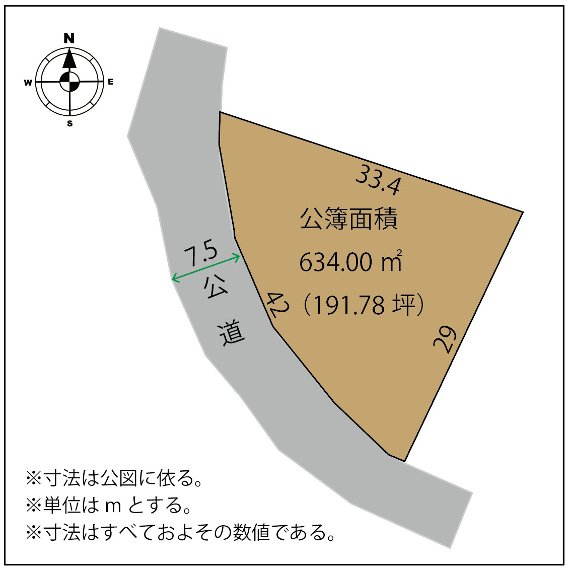 足利市野田町の売地の土地図